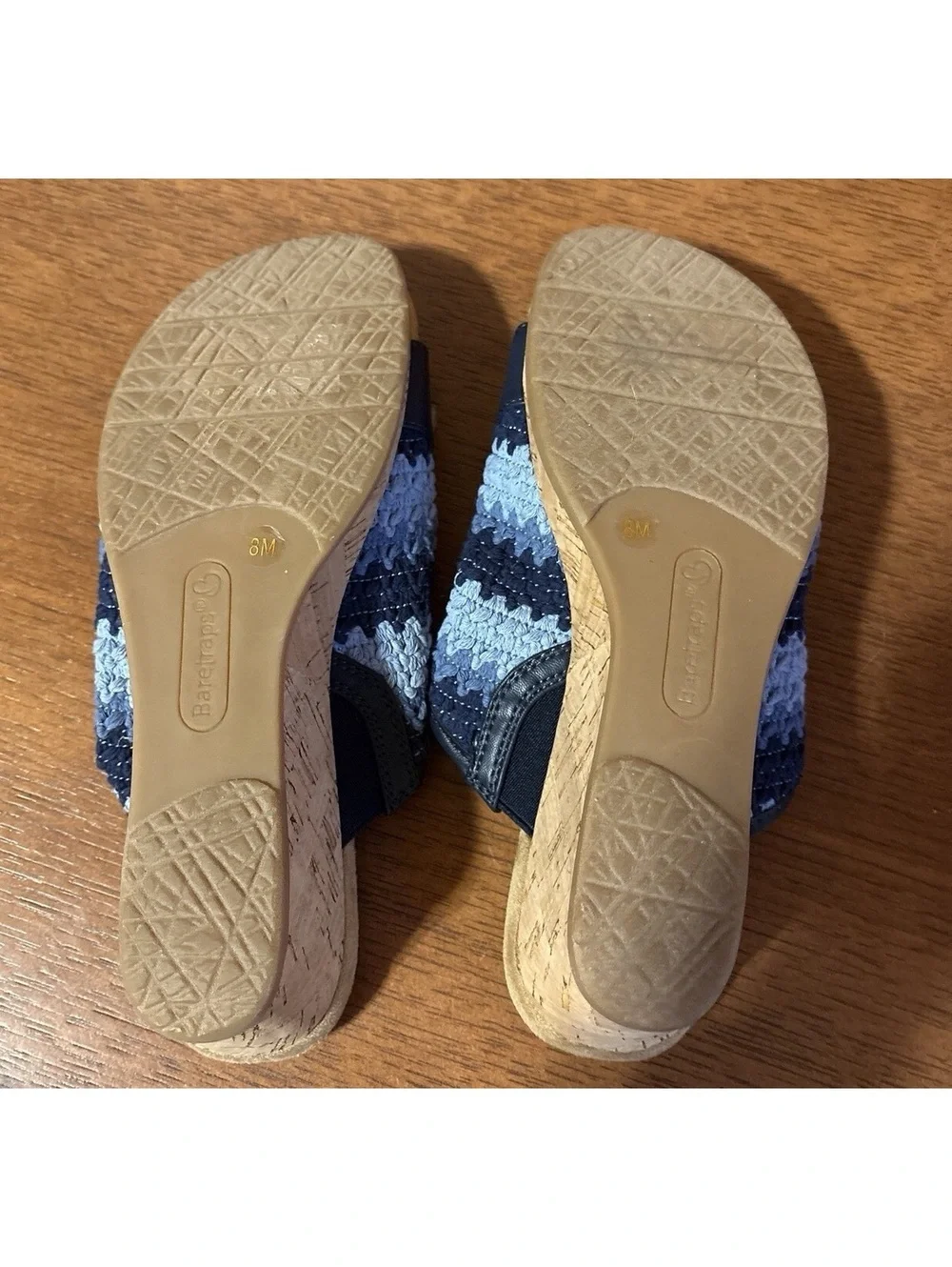 Baretraps Navy Multi Slide Wedge Sandals Fabric Striped Crochet Women’s 8M - Picture 2 of 4